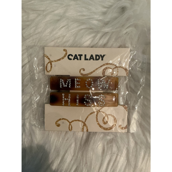 Cat Lady Rhinestone Hair Clips — MEOW & HISS — Set of 2 - Picture 2 of 4